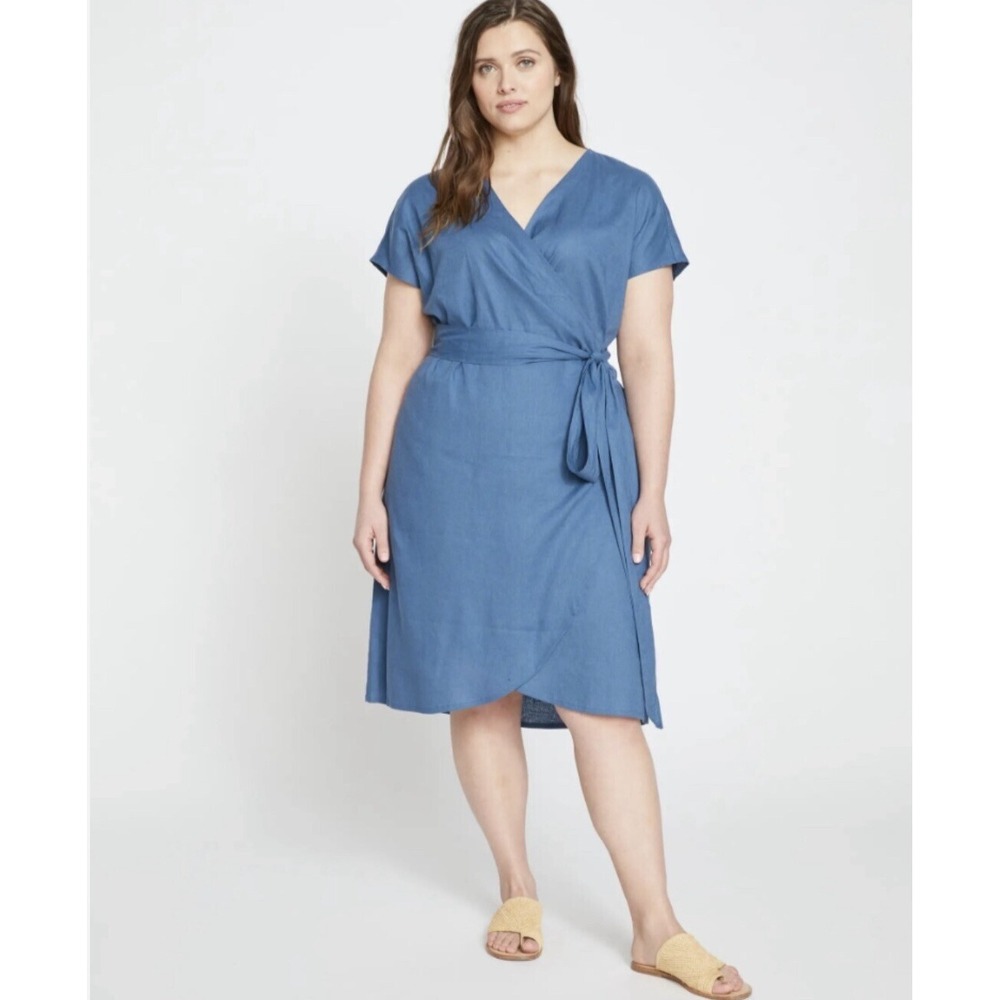 Universal Standard Wrap Dress Women's Size XXS 6-8 Blue Linen Blend New